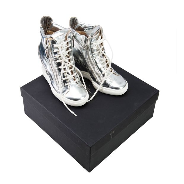 GIUSEPPE ZANOTTI Metallic Silver Wedge Sneakers