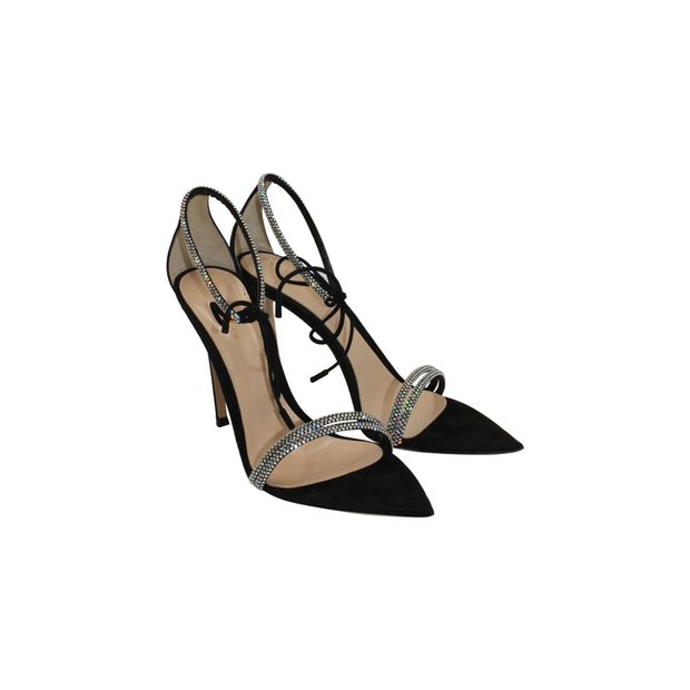 Gianvito Rossi Montecarlo 105 Crystal Embellished Sandals in Black Suede