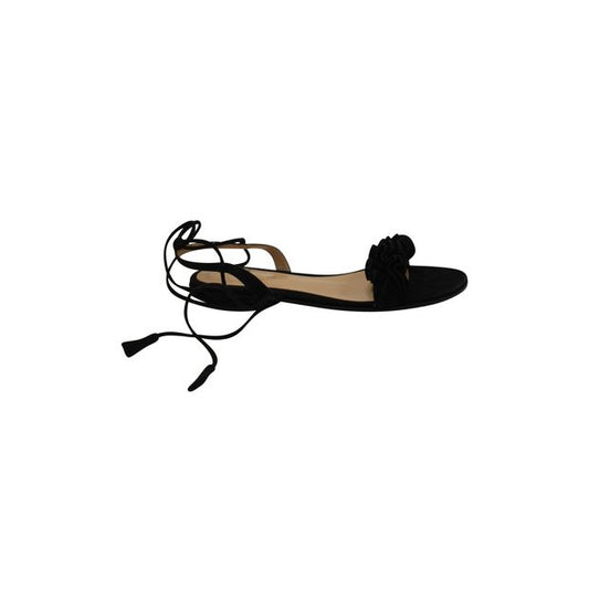 Gianvito Rossi Ruffle Lace Up Sandals in Black Suede