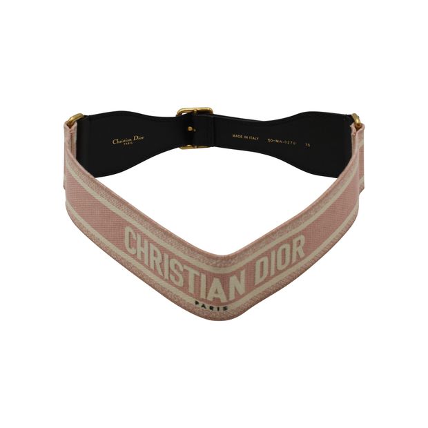Christian Dior Woven Logo Belt in Pink Jacquard Canvas