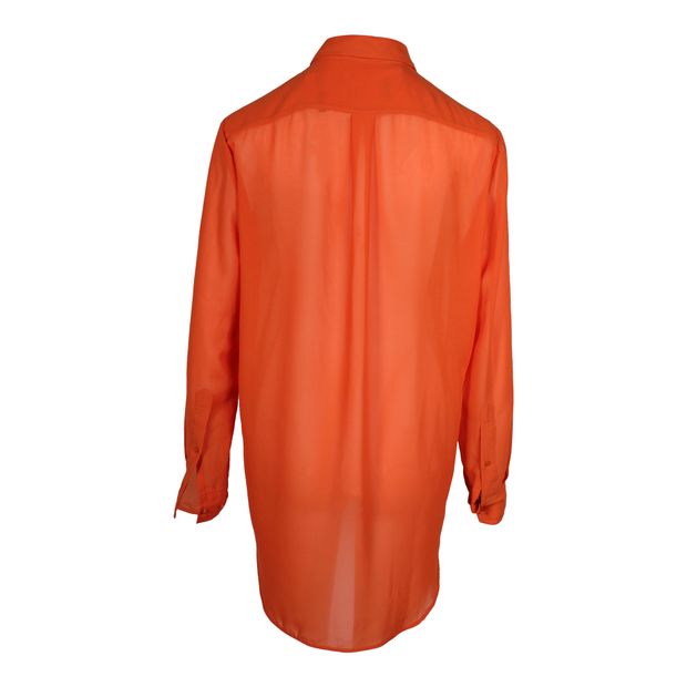 Acne Studios Sheer Button Down Shirt in Orange Polyester