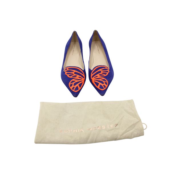 Sophia Webster Royal Blue Flats - Neon Orange Embroidered Butterfly