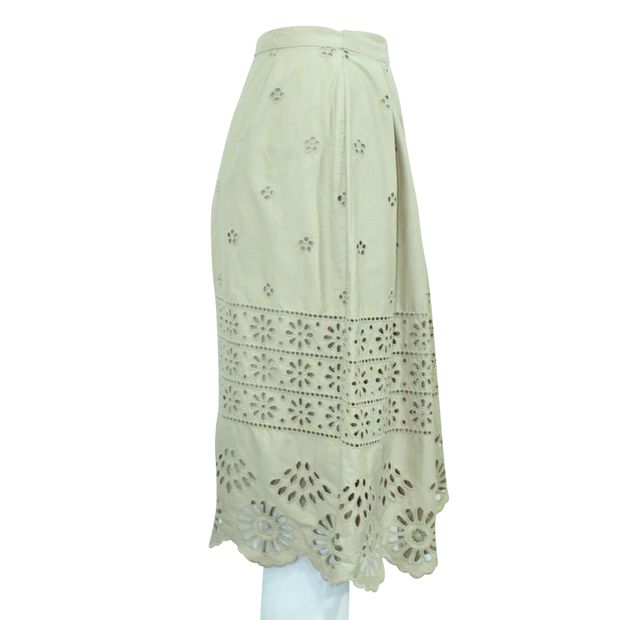 SEA Brown/ Khaki Midi Skirt with Embroidery