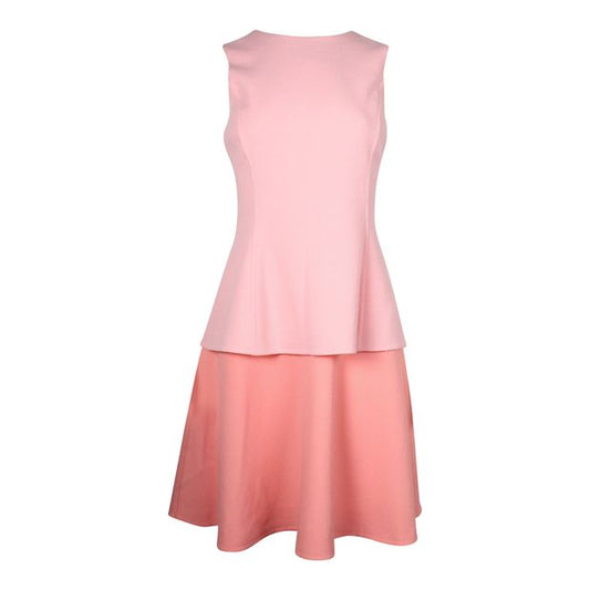 Oscar De La Renta Color-Block Tiered Dress in Pink Lana Vergine