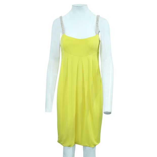 Akris Bright Yellow Dress With Crystals On Shoulder Straps