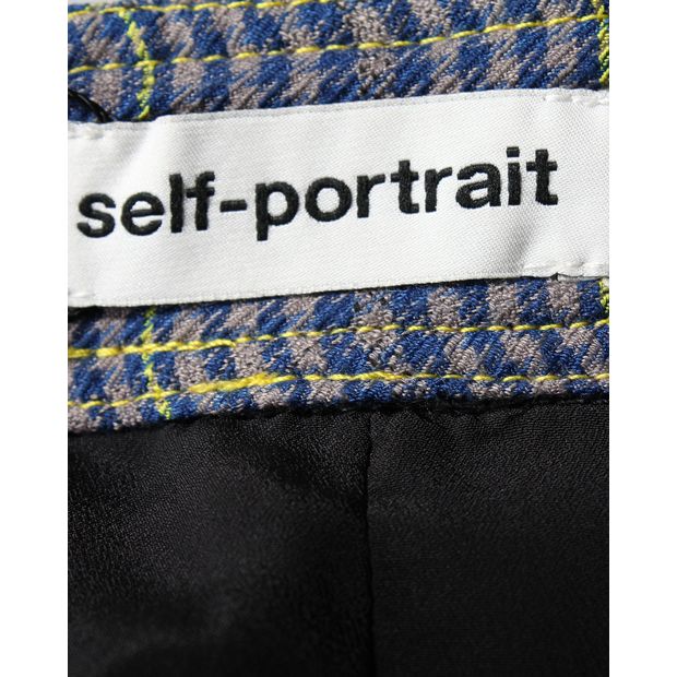 Self-Portrait Plaid Ruffled Mini Skirt in Blue Polyester