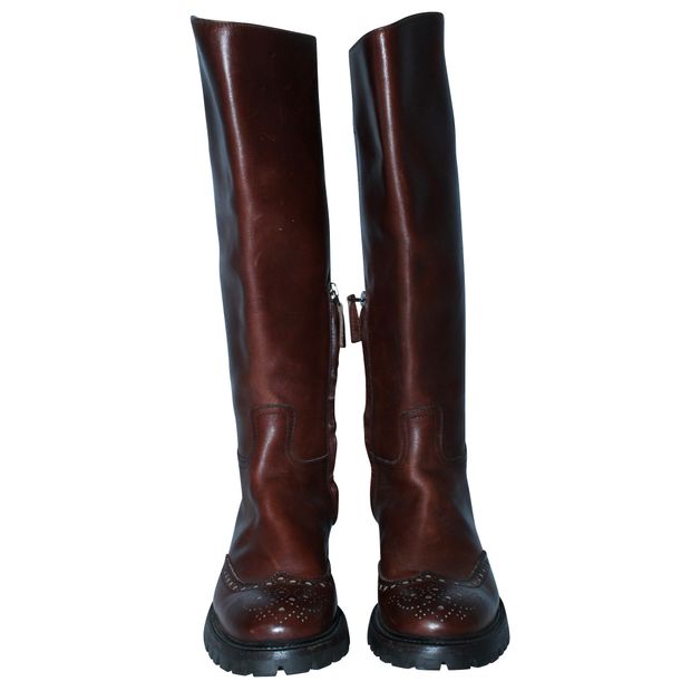 Church'S Brown Leather High Knee Boots