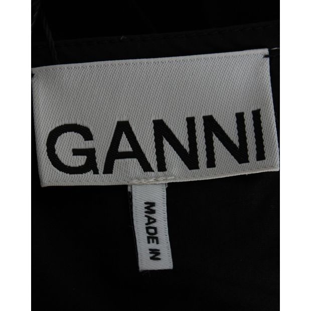 Ganni Bubi Collar Button-Up Blouse in Black Cotton