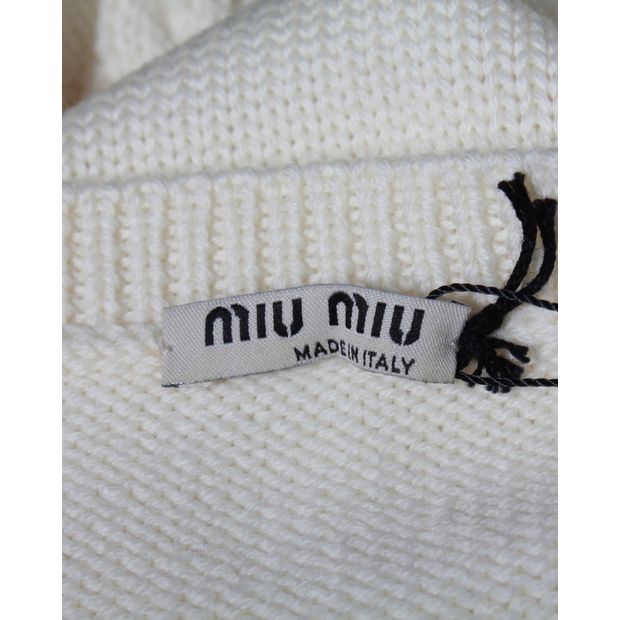 Miu Miu Cable Knit Sweater in Ecru Wool