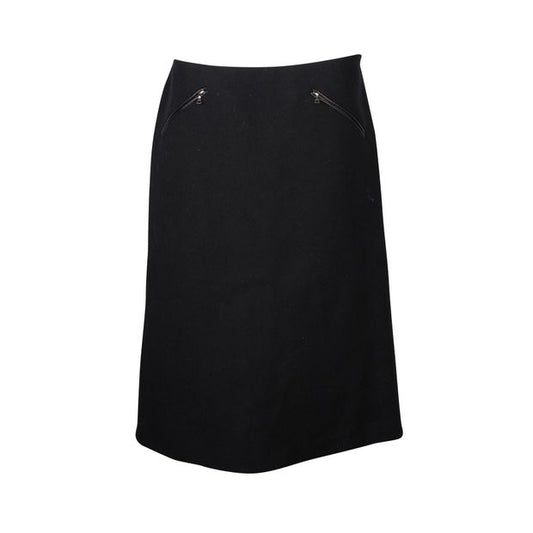 Prada Straight Midi Wool Skirt Trimmed In Leather