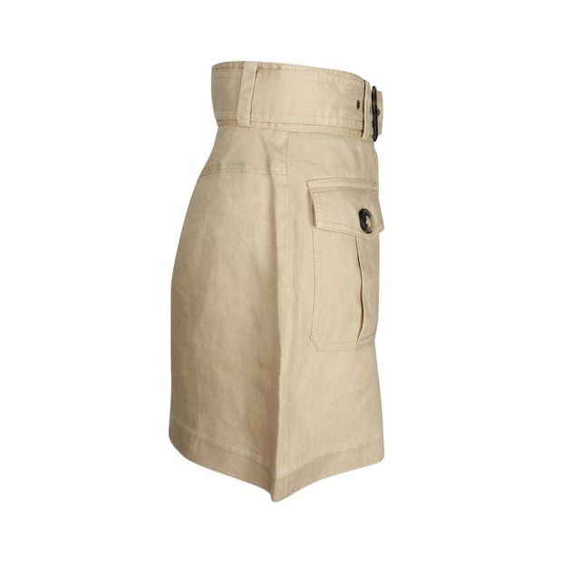 Zimmermann Belted High-Waist Shorts in Beige Linen