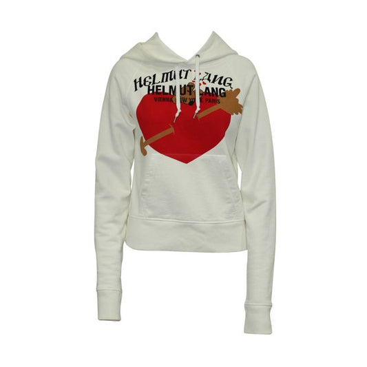 Helmut Lang Ivory Hoodie With Heart Print