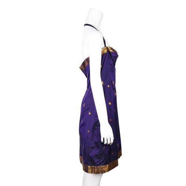 Anna Sui Purple & Gold Halter Neck Dress