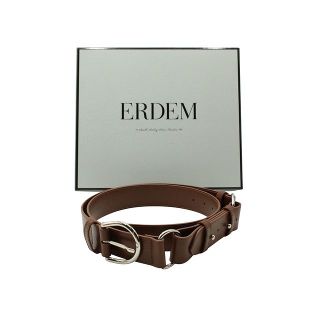 Erdem Brown Ring Embellished Leather Belt
