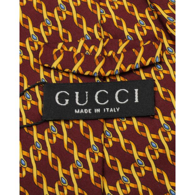 Gucci Brown, Burgundy And Yellow Print Tie