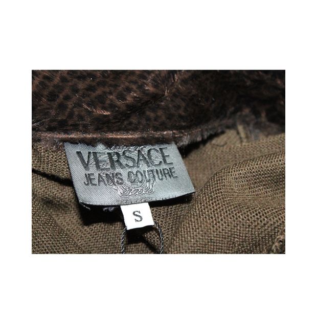 Versace Jeans Brown Short Sleeve Cardigan With Faux Fur Collar