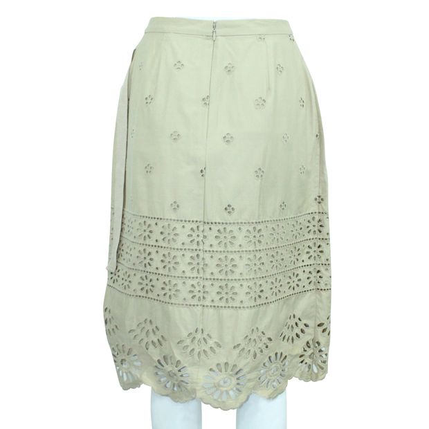 SEA Brown/ Khaki Midi Skirt with Embroidery