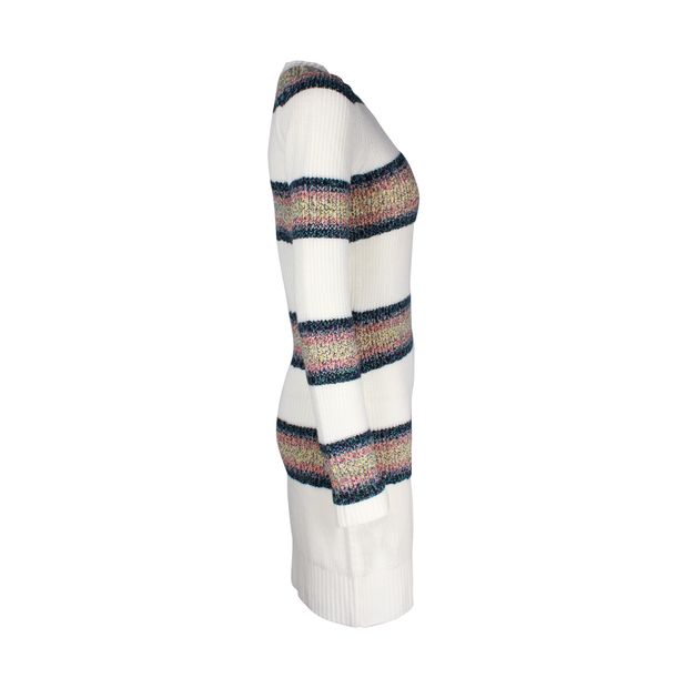 Kenzo Stripe Knitted Dress in White Wool