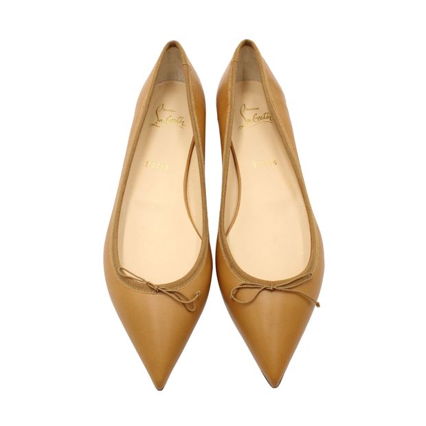Christian Louboutin Solasofia Pointed Toe Flats in Brown Nappa Leather