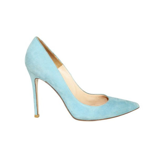 Gianvito Rossi Light Blue Suede Pointed Toe Heels