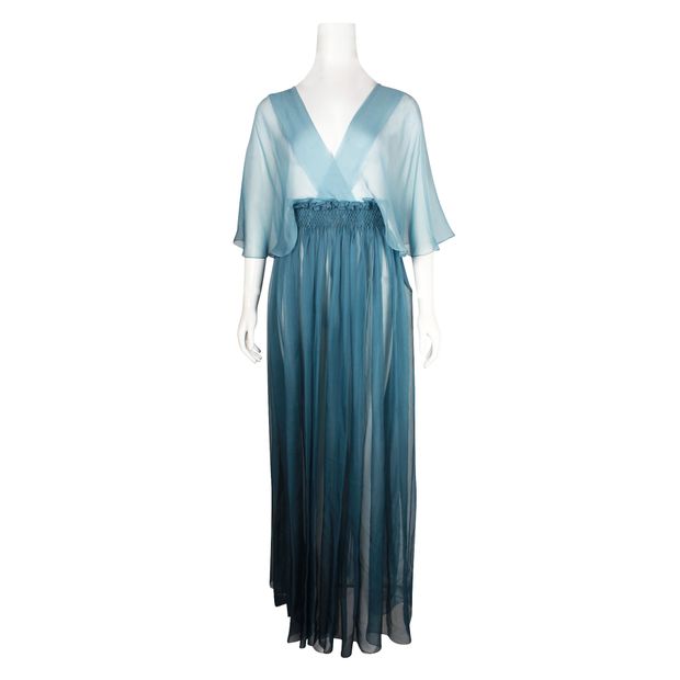 Dior Blue Floaty Two-Tone Silk Long Dress Spring - 2021 Ready To Wear