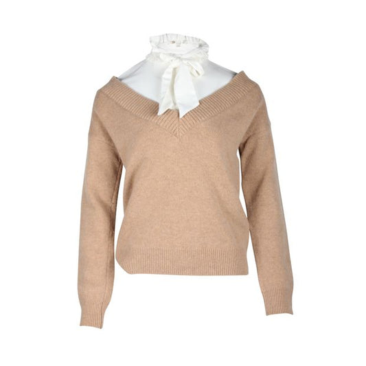 Maje Tie-Neck Sweater in Brown Wool