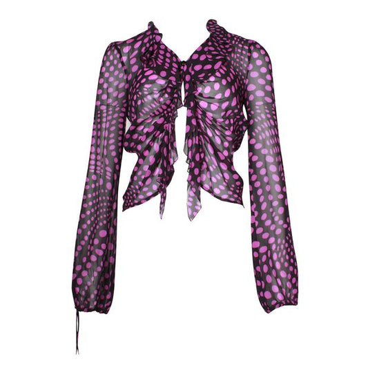 Escada Black Silk Shirt With Purple Polka Dots