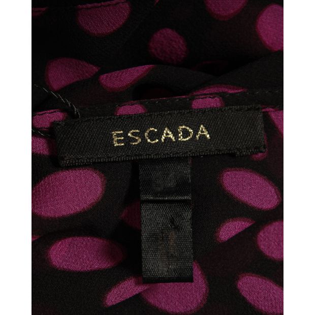 Escada Black Silk Shirt With Purple Polka Dots