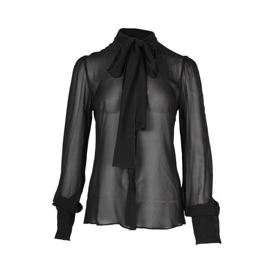 Dolce & Gabbana Sheer Pussy Bow Shirt in Black Silk