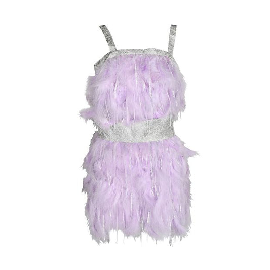 Bronx & Banco Lilac Ostrich Feather Mini Dress With Sequin Mesh
