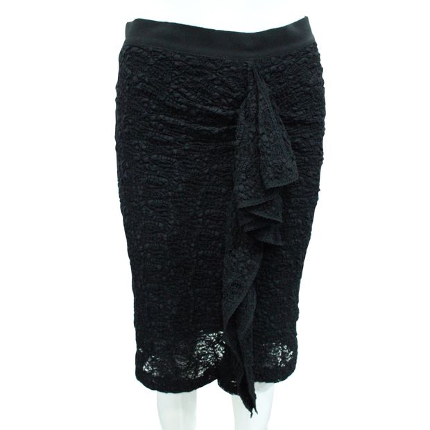 CAROLINA HERRERA Black Lace Skirt with Front Frill