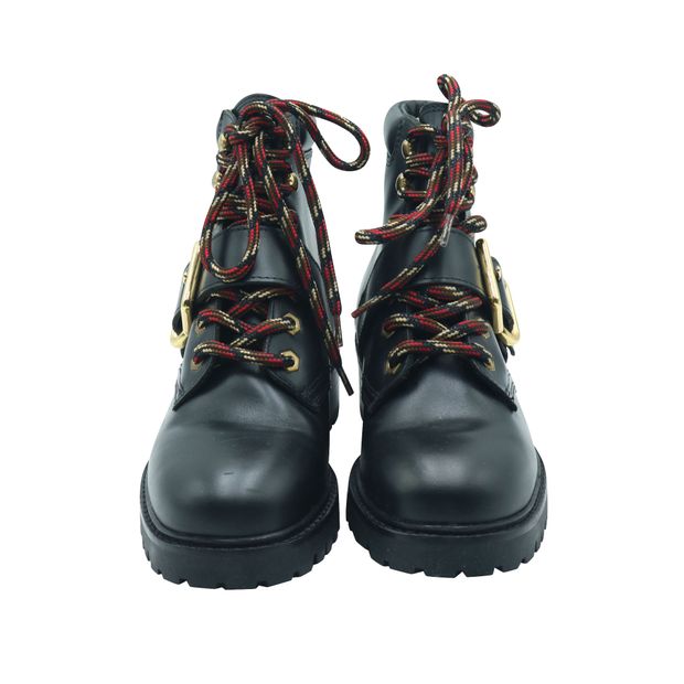 Sandro Buckle Combat Boots in Black Leather