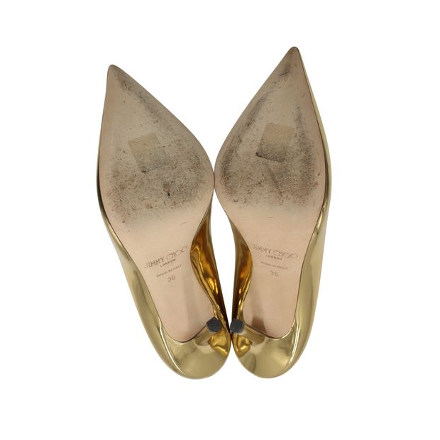 Jimmy Choo Pointed Pumps in Gold Leather