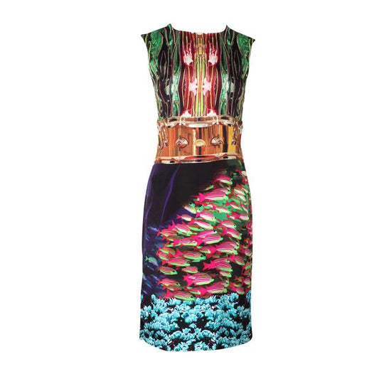 Mary Katrantzou Multicoloured Floral & Fish Print Sleeveless Midi Dress