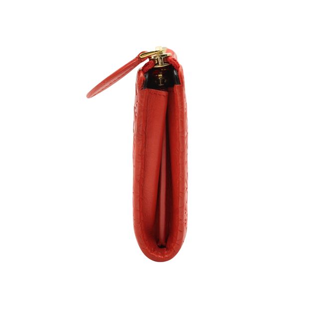 Loewe Embossed Repeat Zip Long Wallet in Red Leather