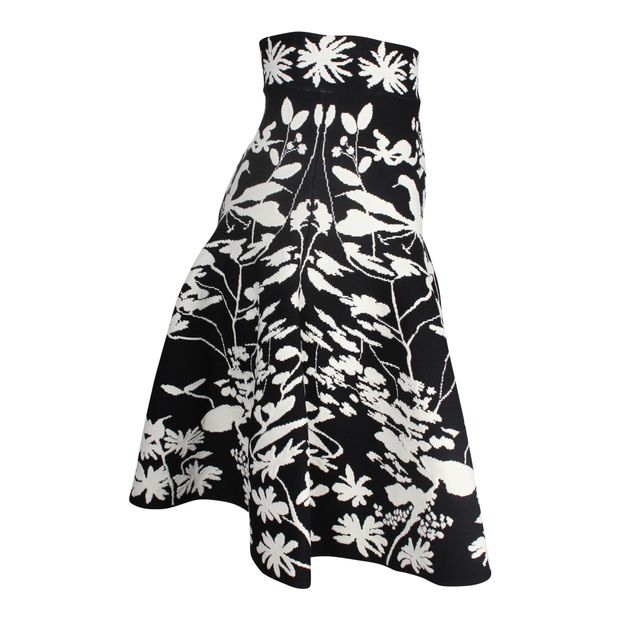 Alexander McQueen Floral Jacquard-knit Flared Knee-length Skirt in Black Viscose