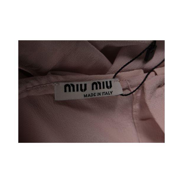 Miu Miu Peter Pan Collar Sleeveless Blouse in Pastel Pink Silk