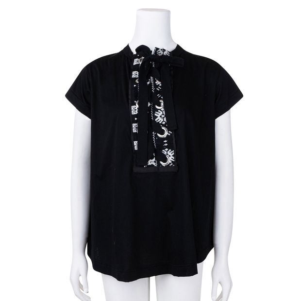 Sacai Lace Up Embroidery Detail Flowy Top