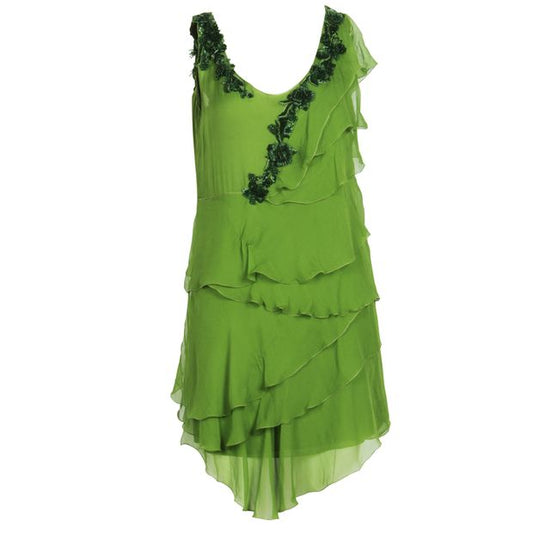 ALBERTA FERRETTI Green Sleeveless Dress With Bead Embellishment