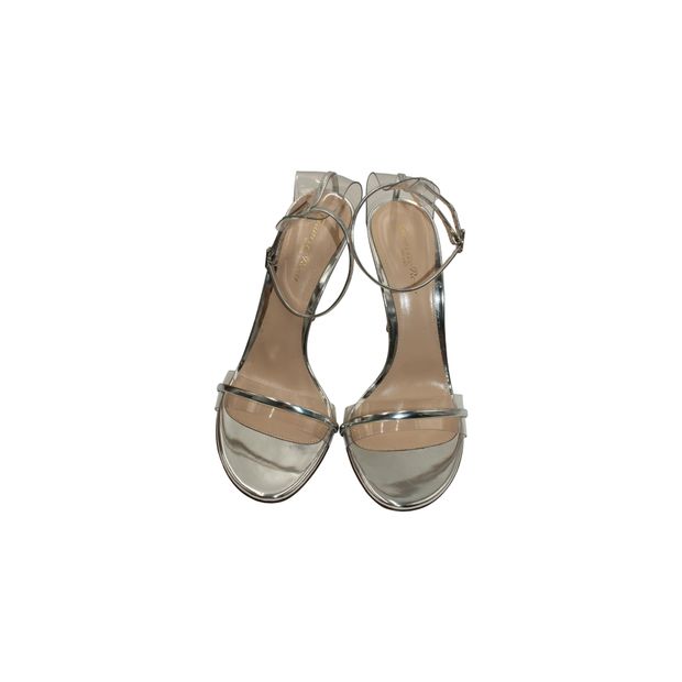 Gianvito Rossi G String 105 PVC-Trimmed Sandals in Silver Leather