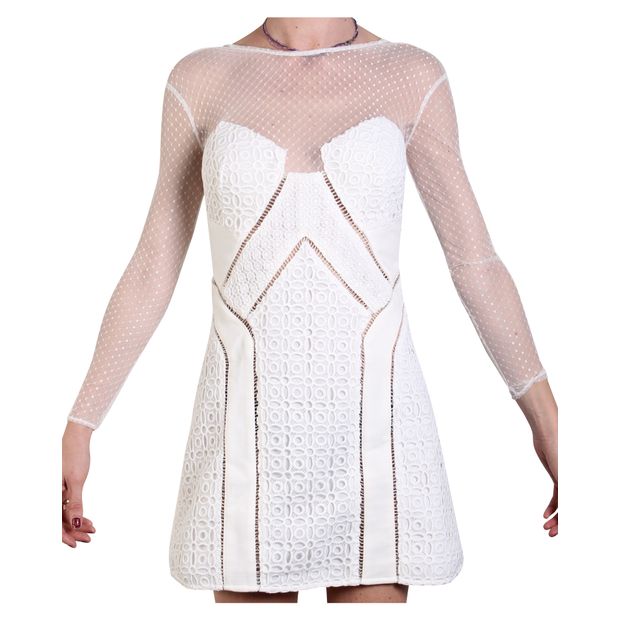 SELF-PORTRAIT Off White Lace Mini Dress