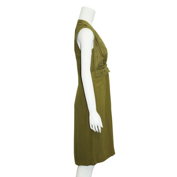 Alberta Ferretti Olive Green Silk Midi Dress