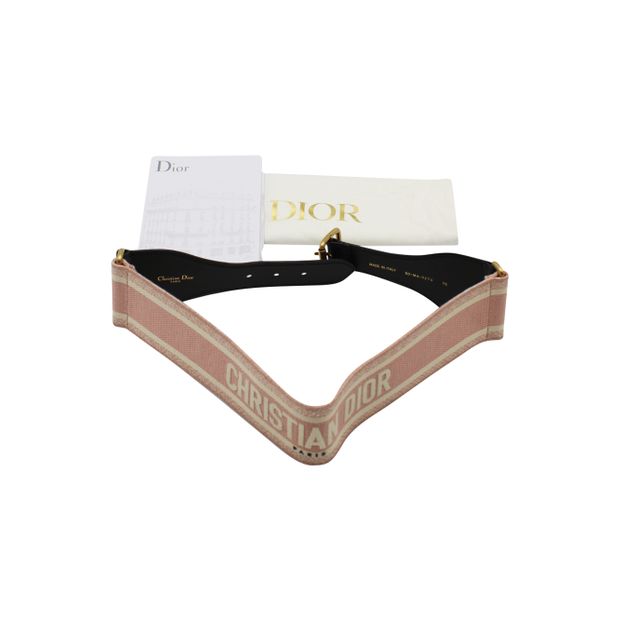 Christian Dior Woven Logo Belt in Pink Jacquard Canvas