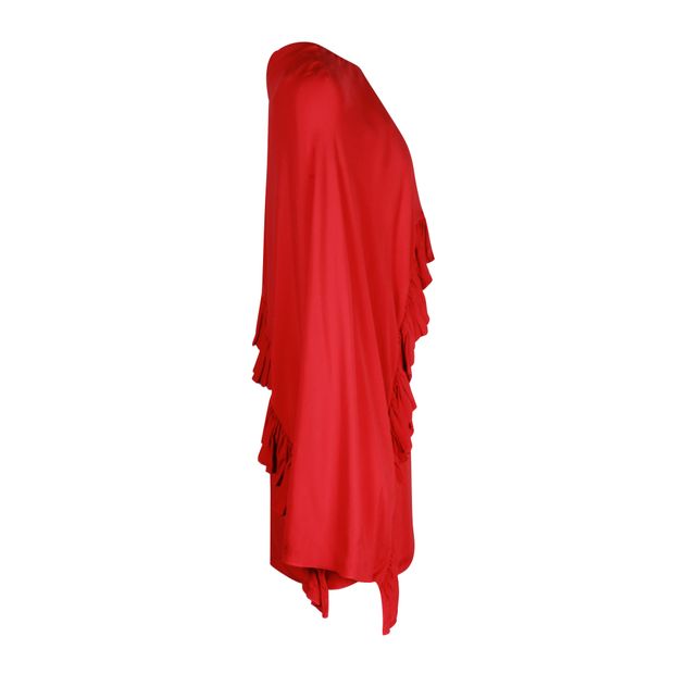 Valentino Spa Asymmetric Ruffle Cape Dress in Red Viscose