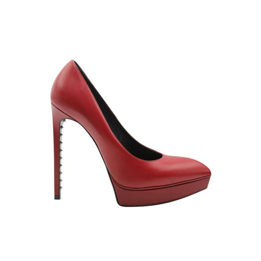 Saint Laurent Red Pointed Toes Platform Heels With Studs