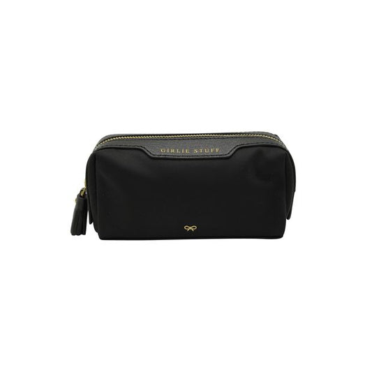 Anya Hindmarch Girlie Stuff Textured Cosmetics Case in Black Leather