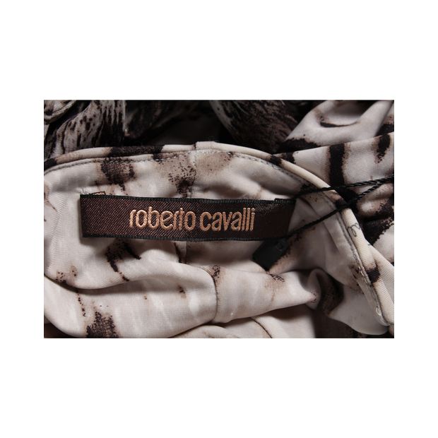 Roberto Cavalli Ocelot Print Ruched Dress - Gold Tone Metal Embellishment