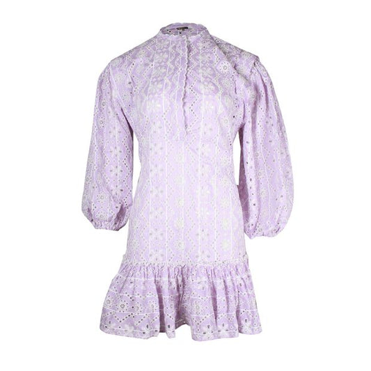 Maje Rosiry Eyelet Striped Mini Dress in Lilac Cotton