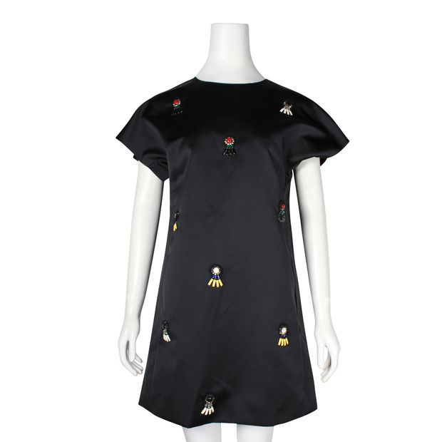 N.21 Black Shift Mini Dress With Crystal Embellishments