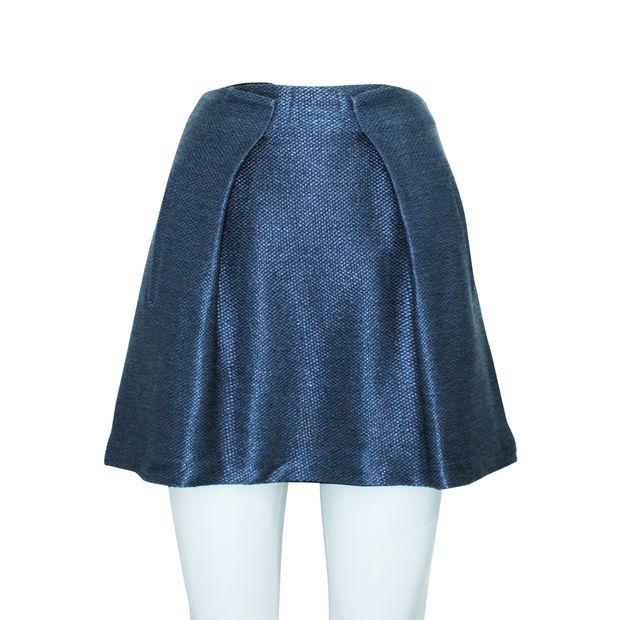 Balenciaga Dark Blue Metallic Mini Skirt With Pleats